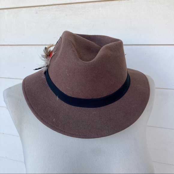 Vintage 60s Bollman hat company felt 100% wool brown feather fedora cap mad men - Picture 3 of 6
